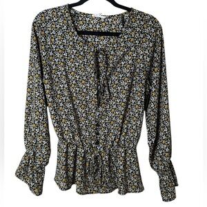 Cedar & Gold Elegant Floral Women's Blouse in Black and Yellow